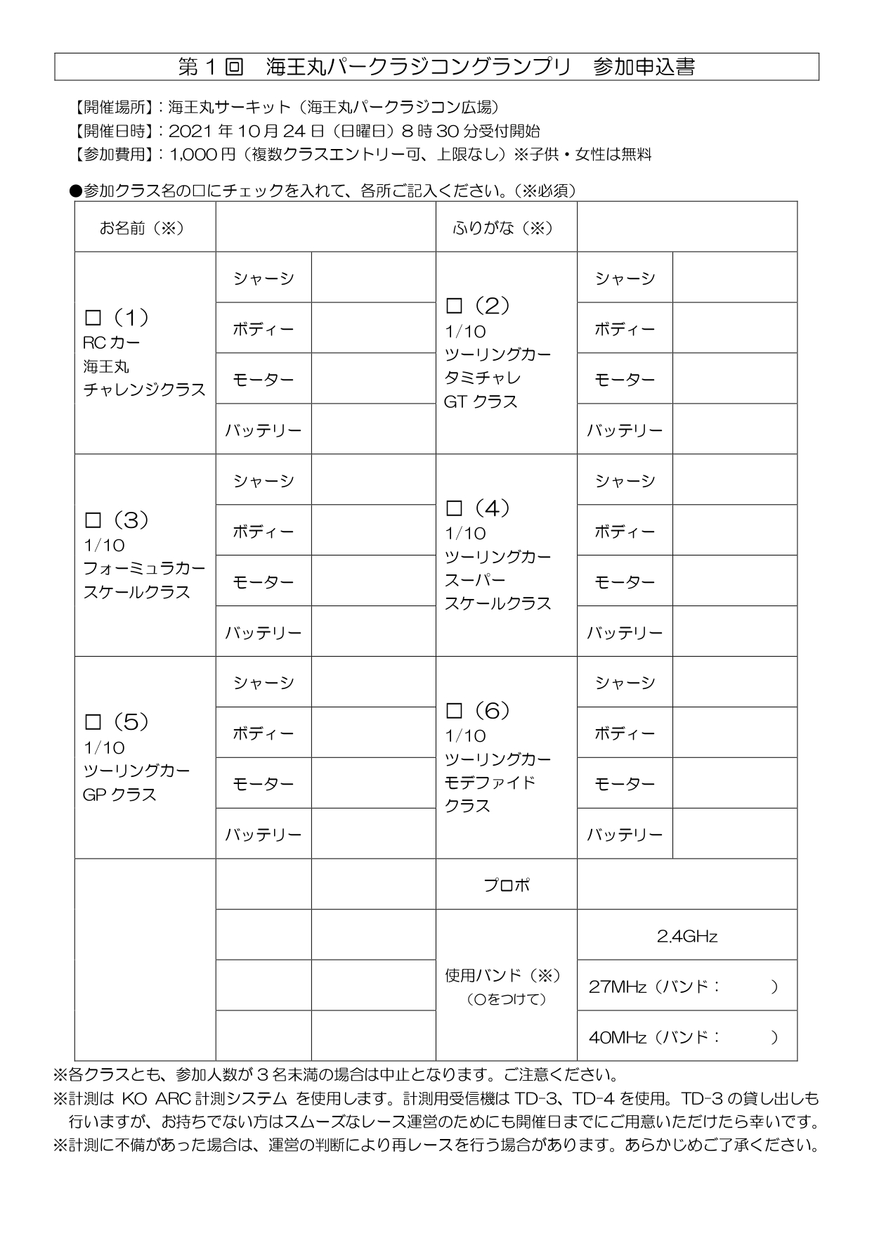第1回 海王丸パークRCグランプリ 申込用紙の件